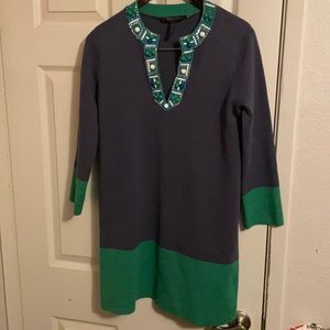 BCBGMAXAZRIA Gigi Color Block Dress Long-Sleeve Silk Sweater Fall& Winter Size S
